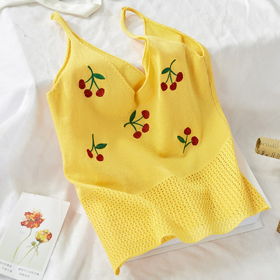 Καθημερινή γυναικεία αμάνικι μπλούζα με κεντήματα κεράσι σε διάφορα χρώματα