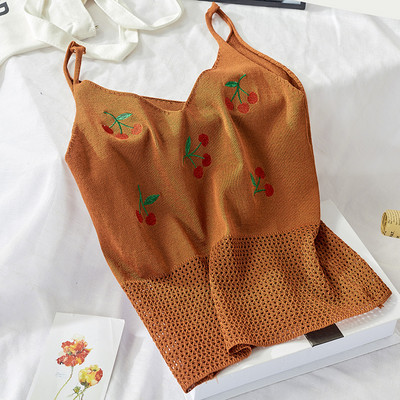 Καθημερινή γυναικεία αμάνικι μπλούζα με κεντήματα κεράσι σε διάφορα χρώματα