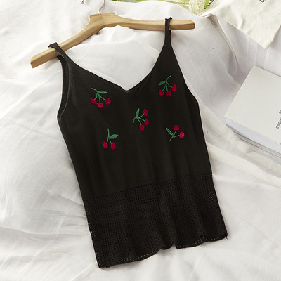 Καθημερινή γυναικεία αμάνικι μπλούζα με κεντήματα κεράσι σε διάφορα χρώματα