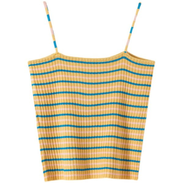 Sieviešu svītrains īss topiņš ar plānām lencēm