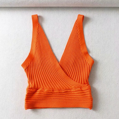 Top scurt din tricot subțire și decolteu în V