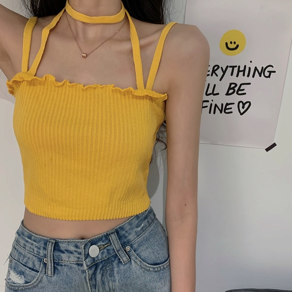 Top de damă scurt din catifea cu bretele subțiri