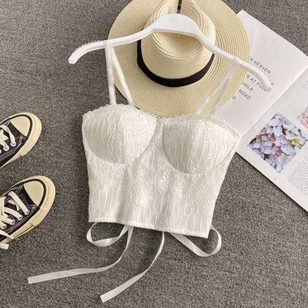 Moteriška nėriniuota krūtinė su raiščiais nugaroje