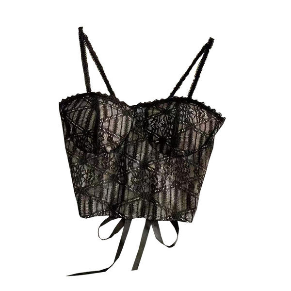 Moteriška nėriniuota krūtinė su raiščiais nugaroje