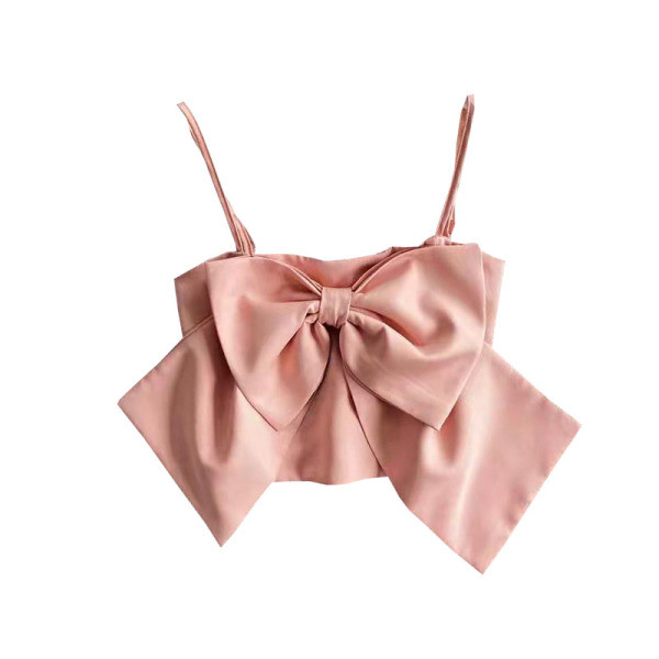 Κοντή γυναικεία μπλούζα με κορδέλα και λεπτά τιραντάκια