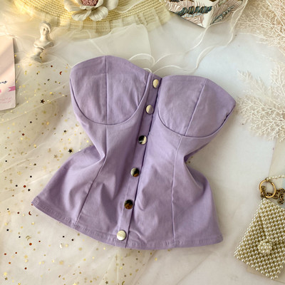 Moderni ženski jednobojni bustier na gumbe