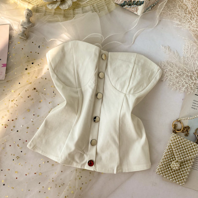 Moderni ženski jednobojni bustier na gumbe