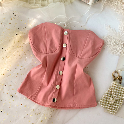 Moderni ženski jednobojni bustier na gumbe