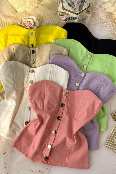 Moderni ženski jednobojni bustier na gumbe