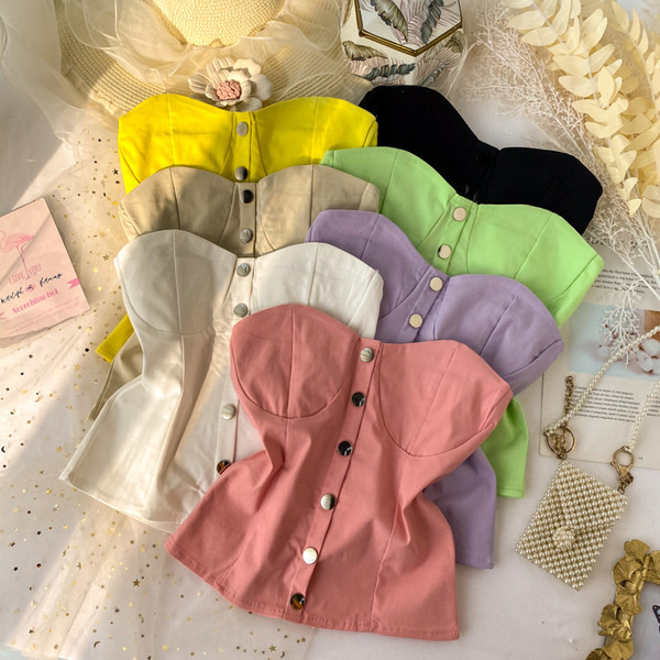 Moderni ženski jednobojni bustier na gumbe