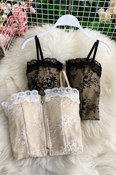 Top de dama cu dantela si fermoar