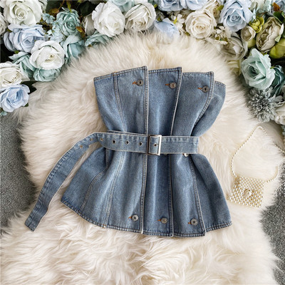 Bustieră de damă modernă din denim cu curea