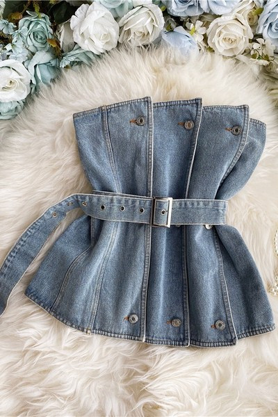 Bustieră de damă modernă din denim cu curea