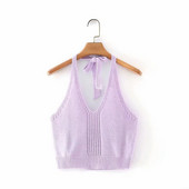 Maieu scurt tricotat, cu cravate și spate gol