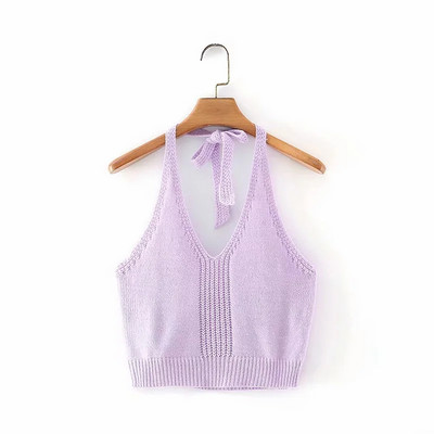 Maieu scurt tricotat, cu cravate și spate gol