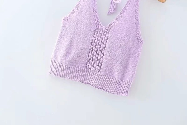 Maieu scurt tricotat, cu cravate și spate gol