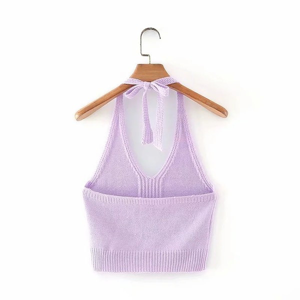 Maieu scurt tricotat, cu cravate și spate gol