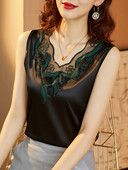 Maieu modern de damă din satin, cu broderie și decolteu spitz