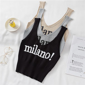 Ženska majica bez rukava s natpisom i špic izrezom