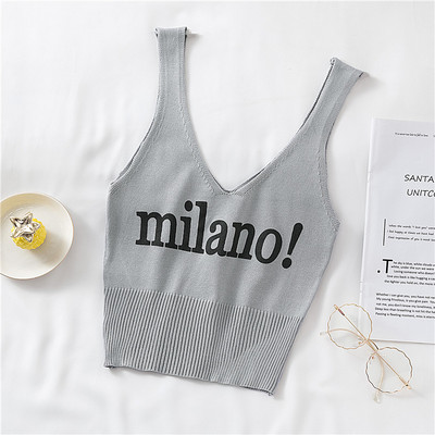 Ženska majica bez rukava s natpisom i špic izrezom