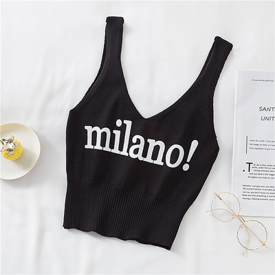 Ženska majica bez rukava s natpisom i špic izrezom