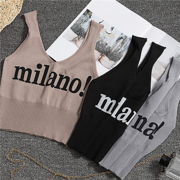 Ženska majica bez rukava s natpisom i špic izrezom