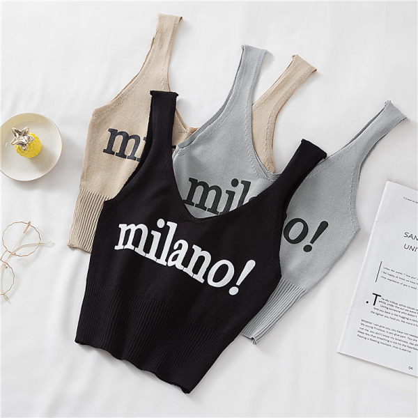 Ženska majica bez rukava s natpisom i špic izrezom