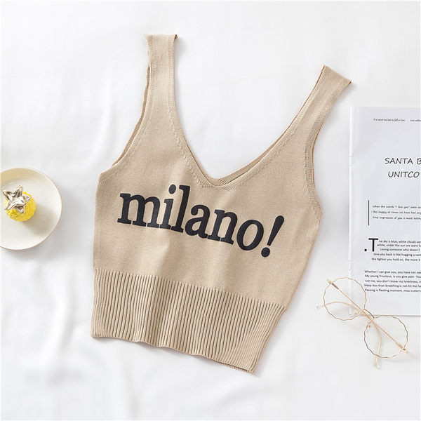 Ženska majica bez rukava s natpisom i špic izrezom