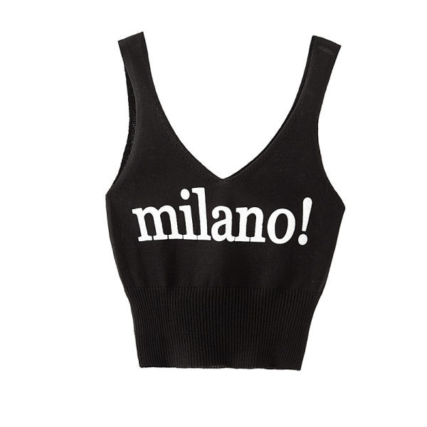 Ženska majica bez rukava s natpisom i špic izrezom