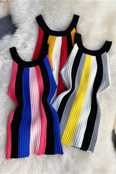 Maieu de damă în dungi cu decolteu rotund