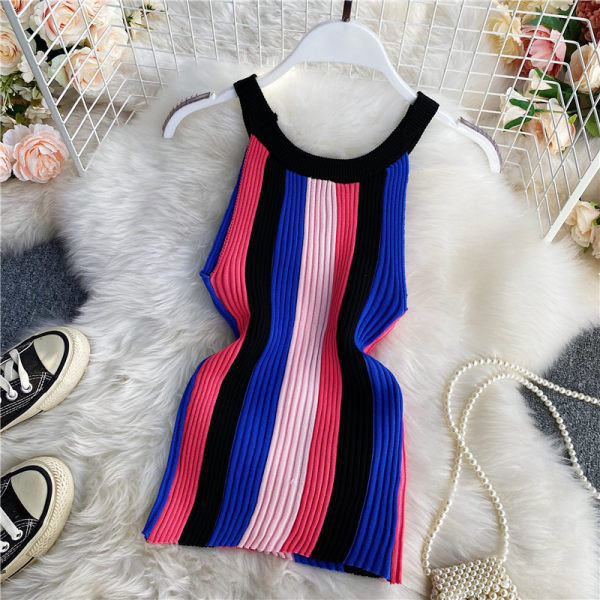 Maieu de damă în dungi cu decolteu rotund