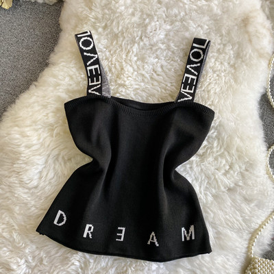 Maieu casual de damă cu inscripție și bretele