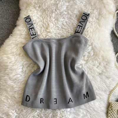 Maieu casual de damă cu inscripție și bretele