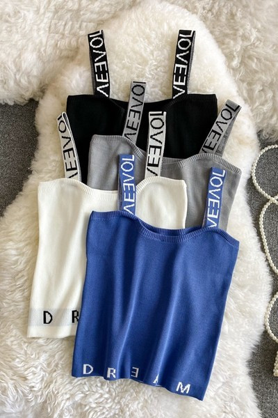 Maieu casual de damă cu inscripție și bretele