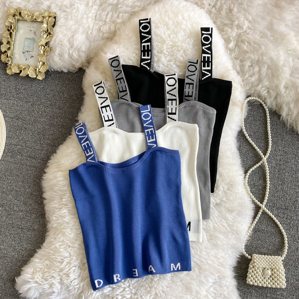 Maieu casual de damă cu inscripție și bretele