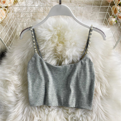 Maieu scurt de damă cu bretele subțiri și perle