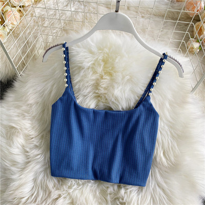 Maieu scurt de damă cu bretele subțiri și perle