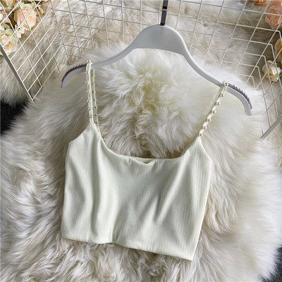 Maieu scurt de damă cu bretele subțiri și perle