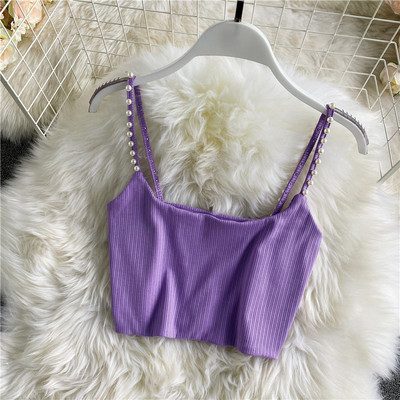 Maieu scurt de damă cu bretele subțiri și perle