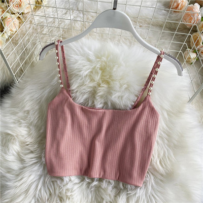 Maieu scurt de damă cu bretele subțiri și perle