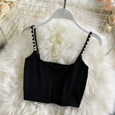 Maieu scurt de damă cu bretele subțiri și perle