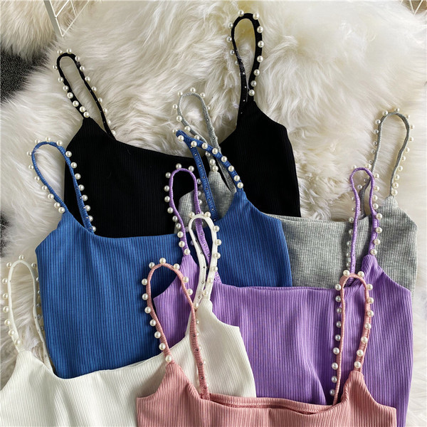 Maieu scurt de damă cu bretele subțiri și perle