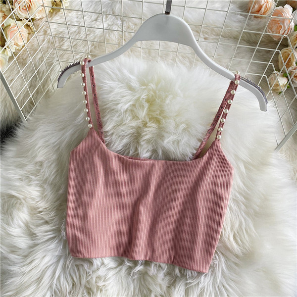 Maieu scurt de damă cu bretele subțiri și perle