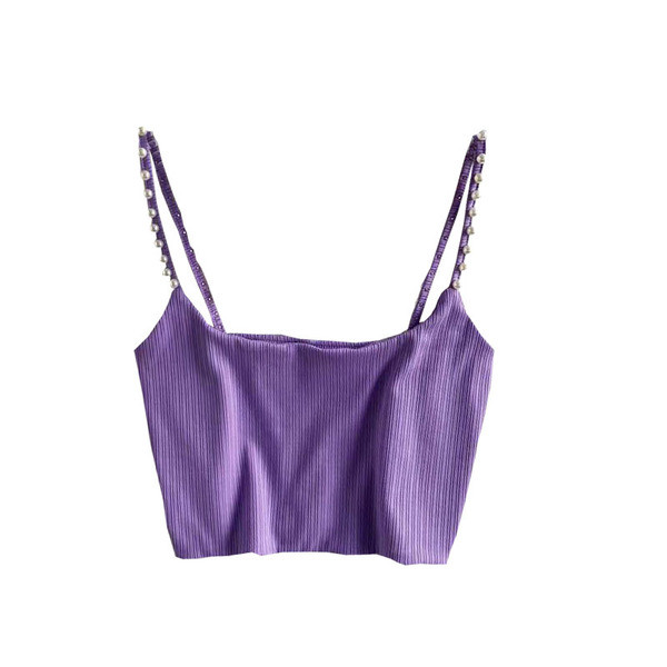 Maieu scurt de damă cu bretele subțiri și perle