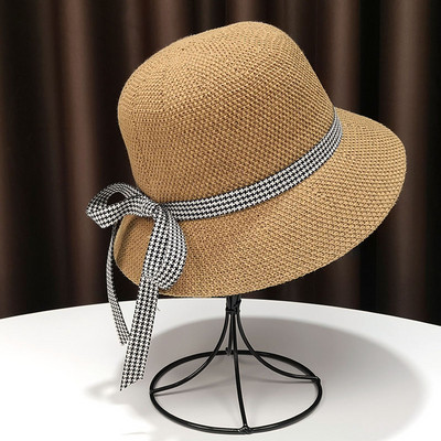 Palarie de vara dama cu panglica in carouri