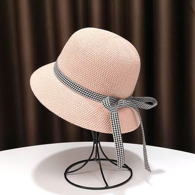 Palarie de vara dama cu panglica in carouri