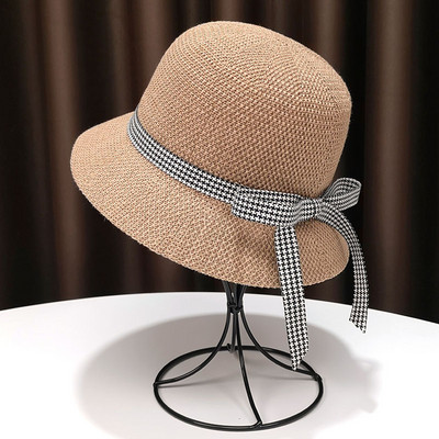 Palarie de vara dama cu panglica in carouri