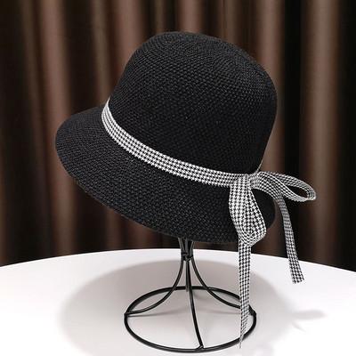 Palarie de vara dama cu panglica in carouri