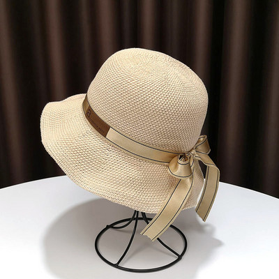 Palarie de protectie solara pentru femei cu panglica si vizor