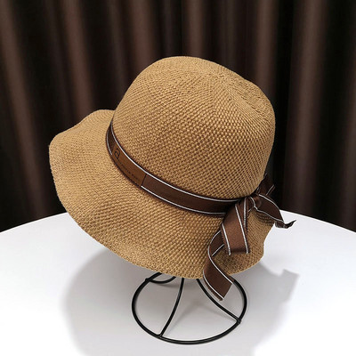 Palarie de protectie solara pentru femei cu panglica si vizor